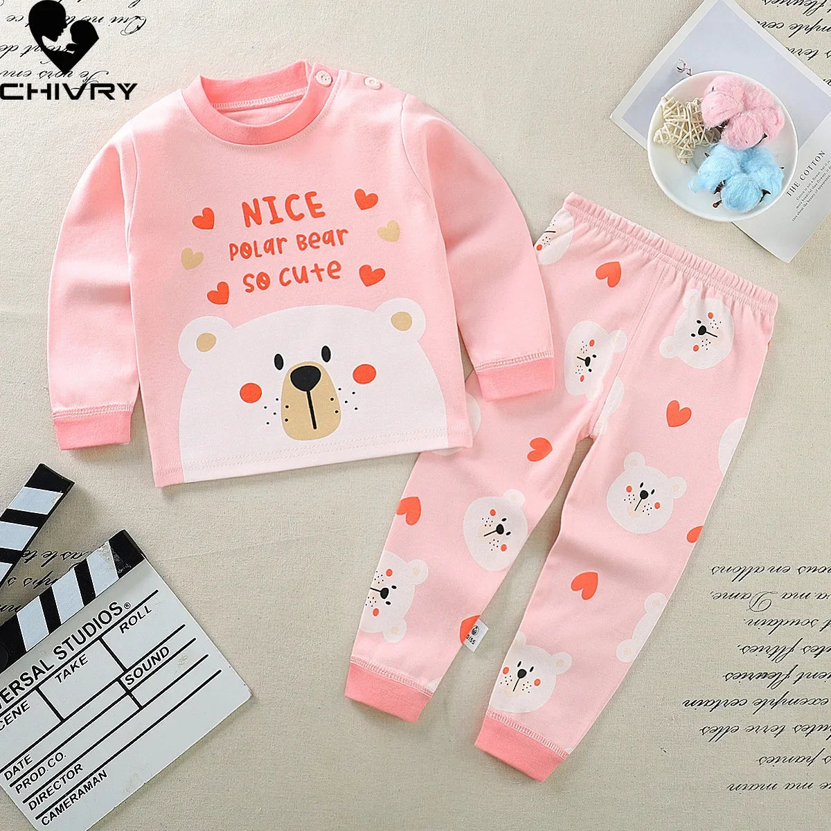 Pajama Sets Cartoon Long Sleeve T-Shirt Tops with Pants