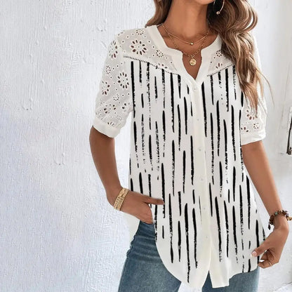 Loose Shirt Woman Elegant Short Sleeve