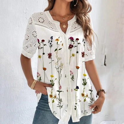 Loose Shirt Woman Elegant Short Sleeve