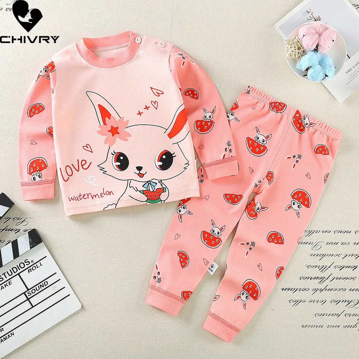 Pajama Sets Cartoon Long Sleeve T-Shirt Tops with Pants