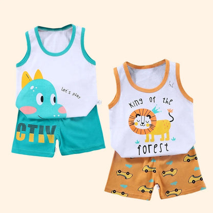 2PCS Children Clothing Vest Suit Summer Cotton T-Shirts