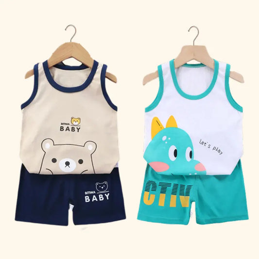 2PCS Children Clothing Vest Suit Summer Cotton T-Shirts