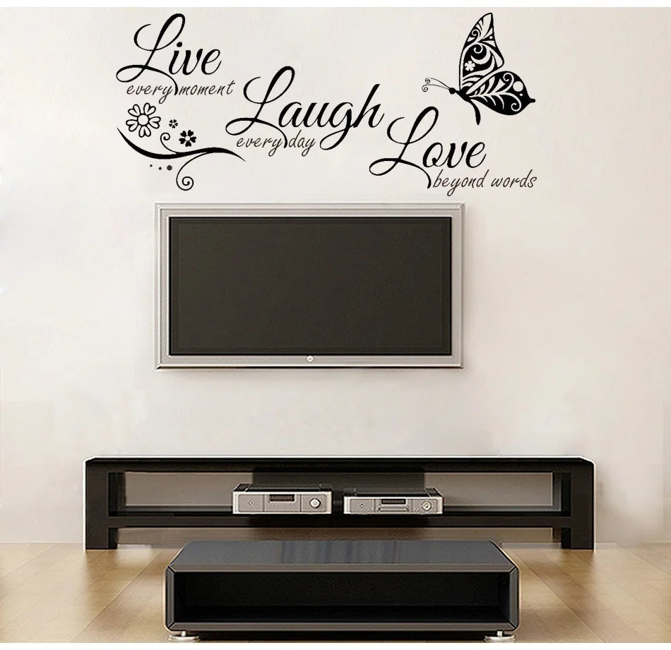 Live Laugh Love Butterfly Flower Wall Art Sticker Modern