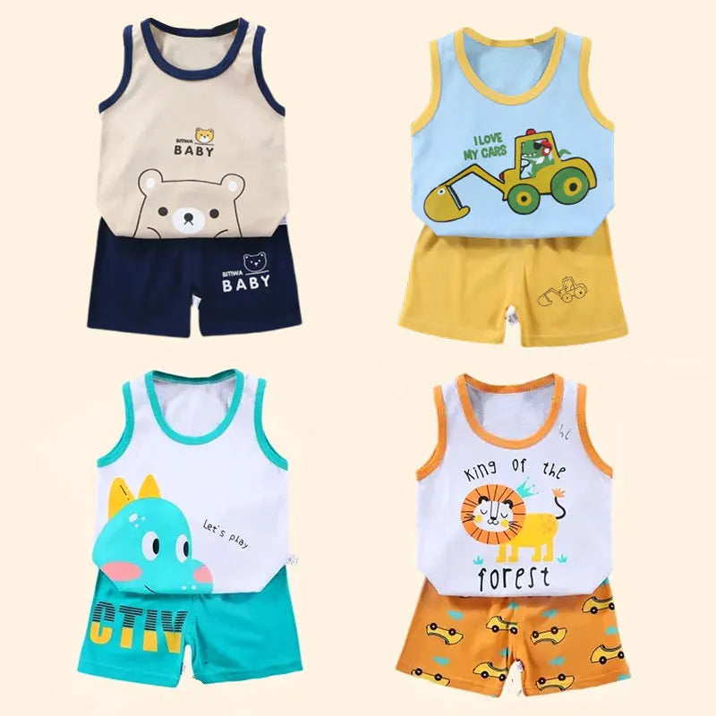 2PCS Children Clothing Vest Suit Summer Cotton T-Shirts