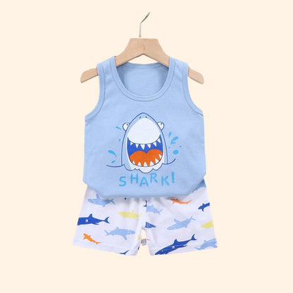 2PCS Children Clothing Vest Suit Summer Cotton T-Shirts