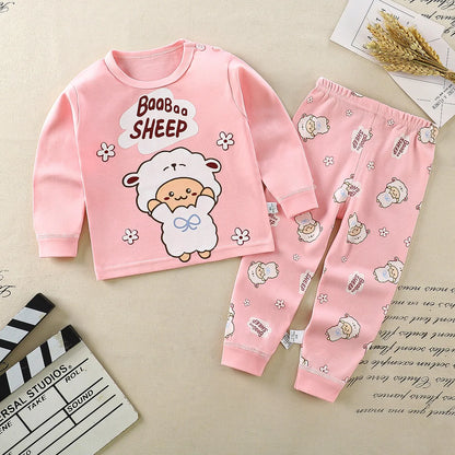 Pajama Sets Cartoon Long Sleeve T-Shirt Tops with Pants