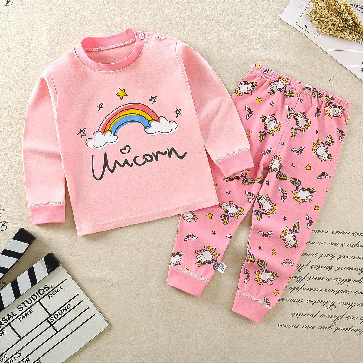 Pajama Sets Cartoon Long Sleeve T-Shirt Tops with Pants