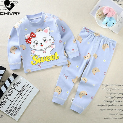 Pajama Sets Cartoon Long Sleeve T-Shirt Tops with Pants