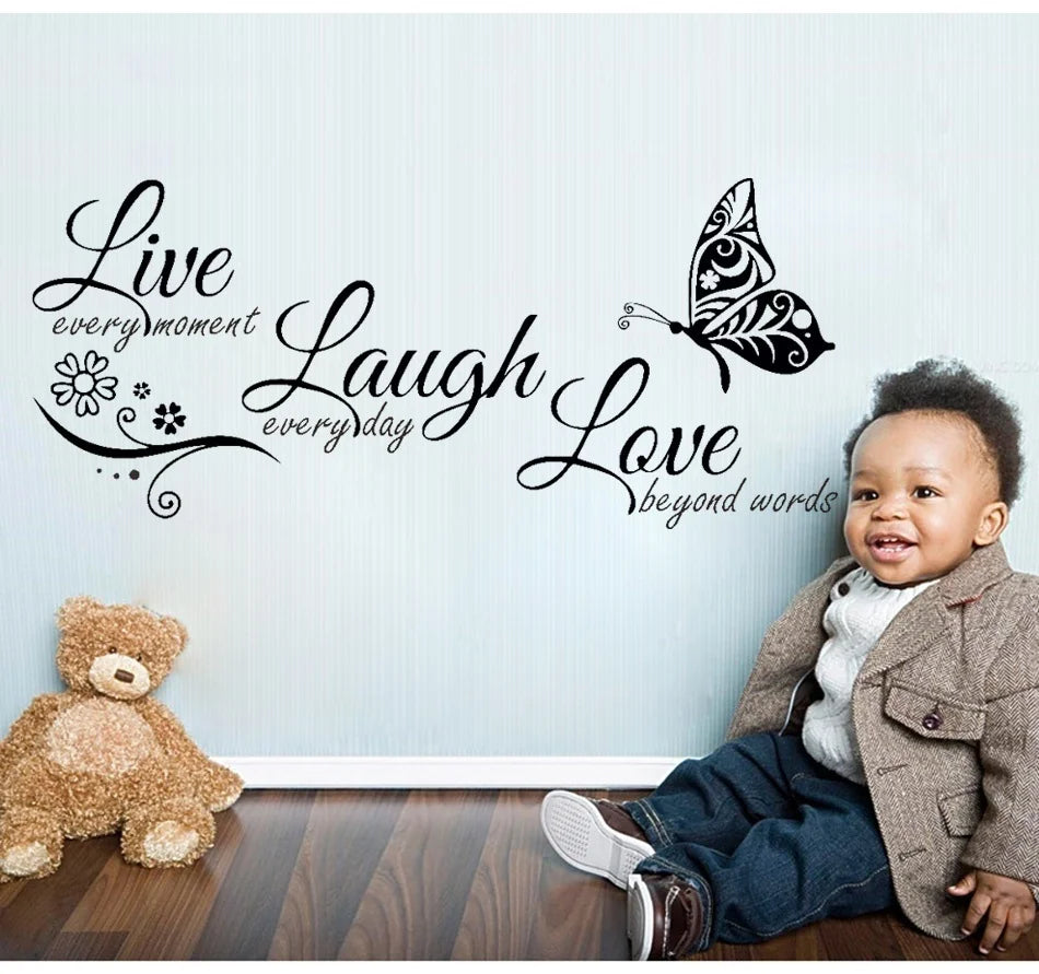 Live Laugh Love Butterfly Flower Wall Art Sticker Modern