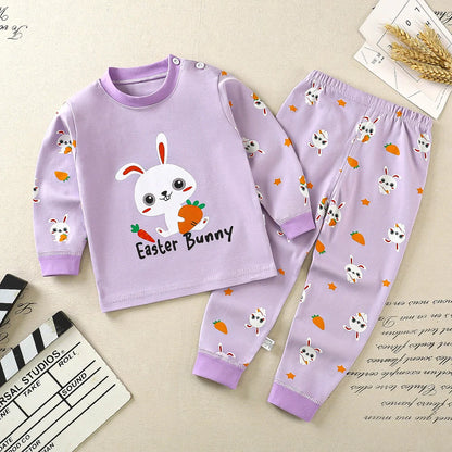 Pajama Sets Cartoon Long Sleeve T-Shirt Tops with Pants